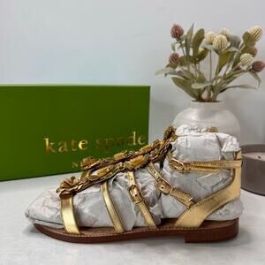 Kate Spade Sadia Leather Floral Gladiator Sandal Gold Women 7.5M Tried On